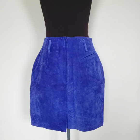 NWT Vintage Express Royal Blue Suede Leather Skirt Size 12 - Picture 1 of 7